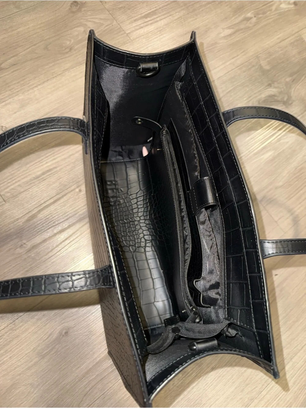 BEIS Black Croc-Embossed Structured Tote
